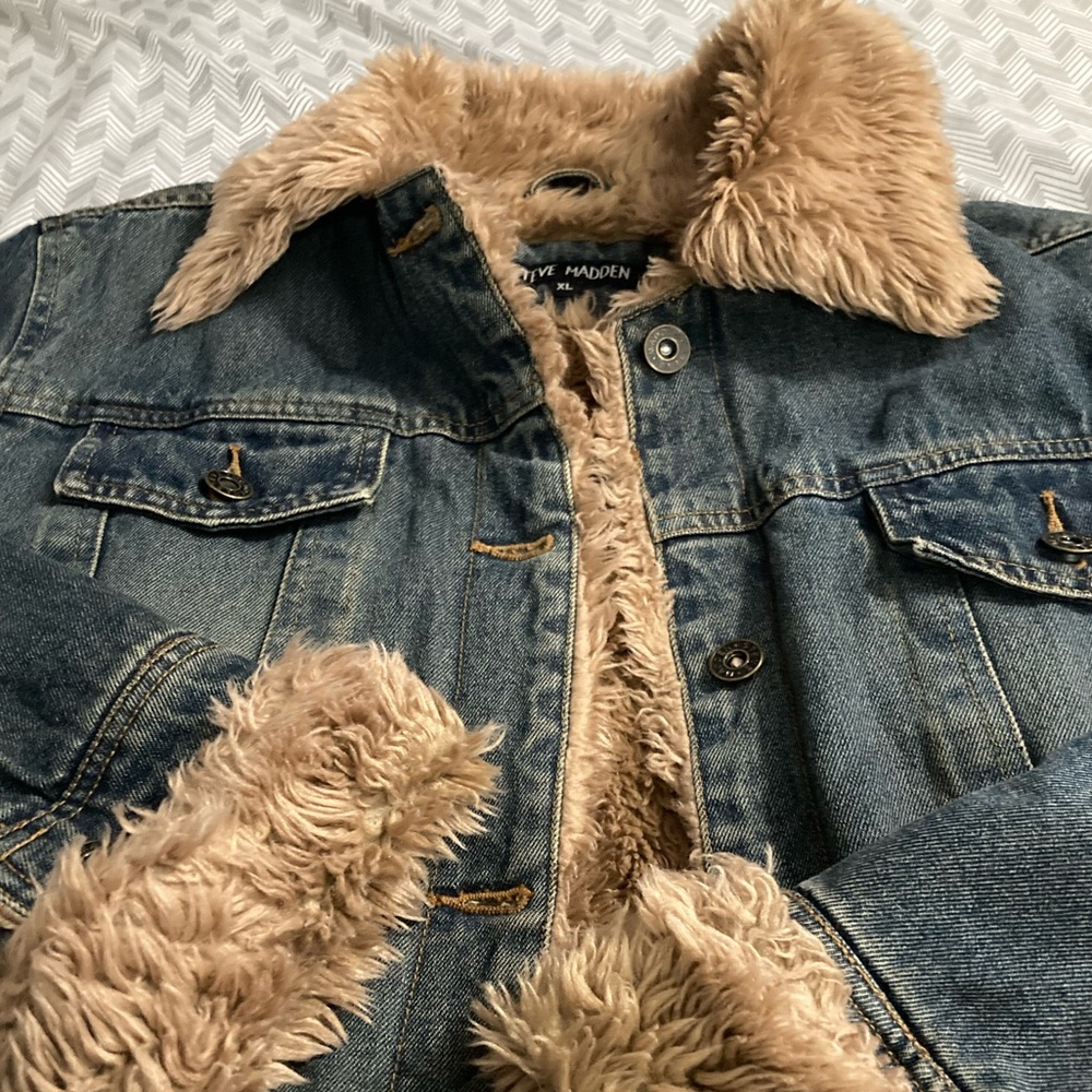90s Vintage Steve Madden, Long Island City, Denim Coat w/ Faux Fur